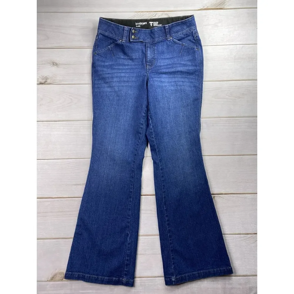 Lane Bryant Flare Jeans Sz 14 Tall High Rise Tighter Tummy Technology Dark Blue